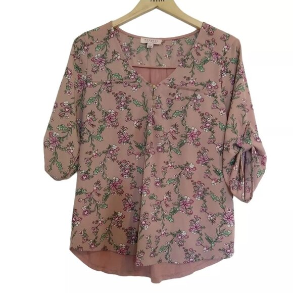 Dusty Pink Mixed Fabric Floral Blouse Shirt Top L Cottagecore Boho - Picture 1 of 7